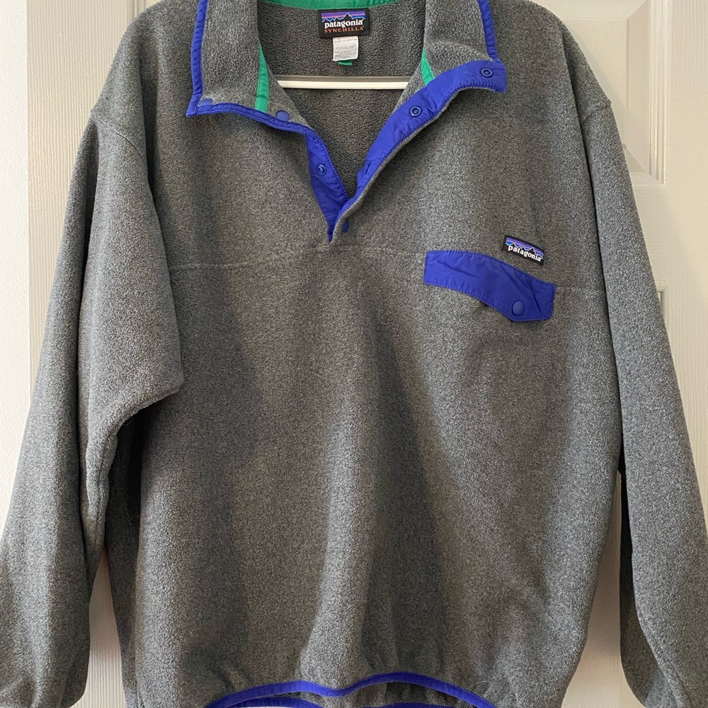 Patagonia Gray Fleece with Blue Trim